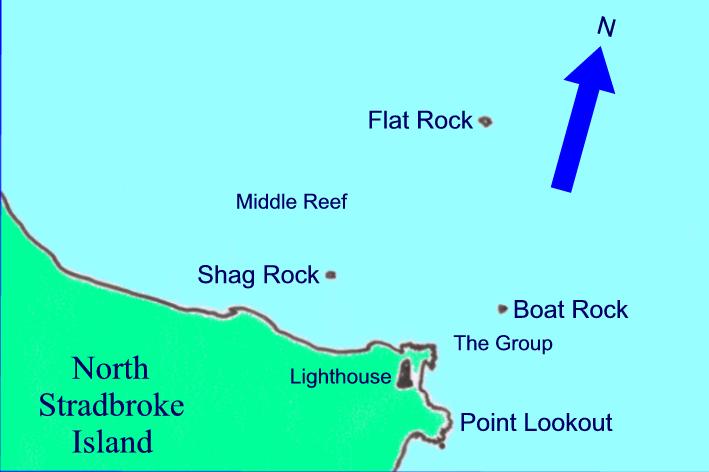 Chart of Point Lookout arrea showing popular scuba diving sites.