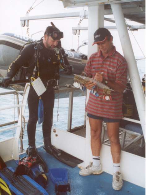 Neil Harris being checked back on board Big Cat Reality.