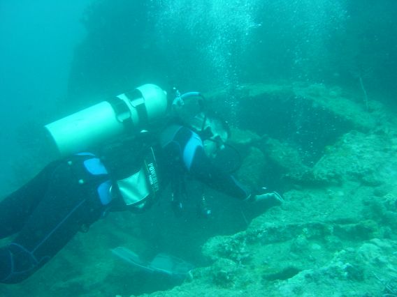 Divers enter IJN Submarine I-1 off Tambea, Guadalcanal. Image by Andrew Whitehead